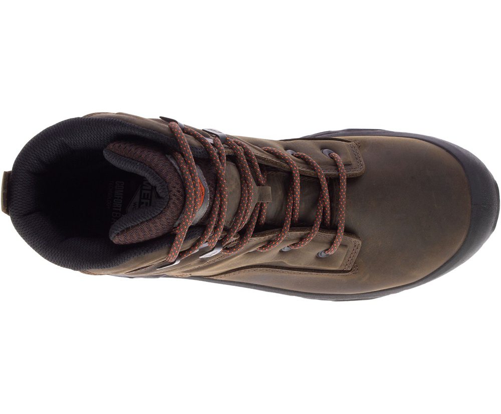 Merrell Work Boots Brown - Strongfield Leather X 7\" Waterproof Comp Toe - Mens 26JMOFWSP